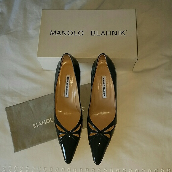 NIB Manolo Blahnik dark grey, patent stiletto leather heel 39.5 - Picture 1 of 8